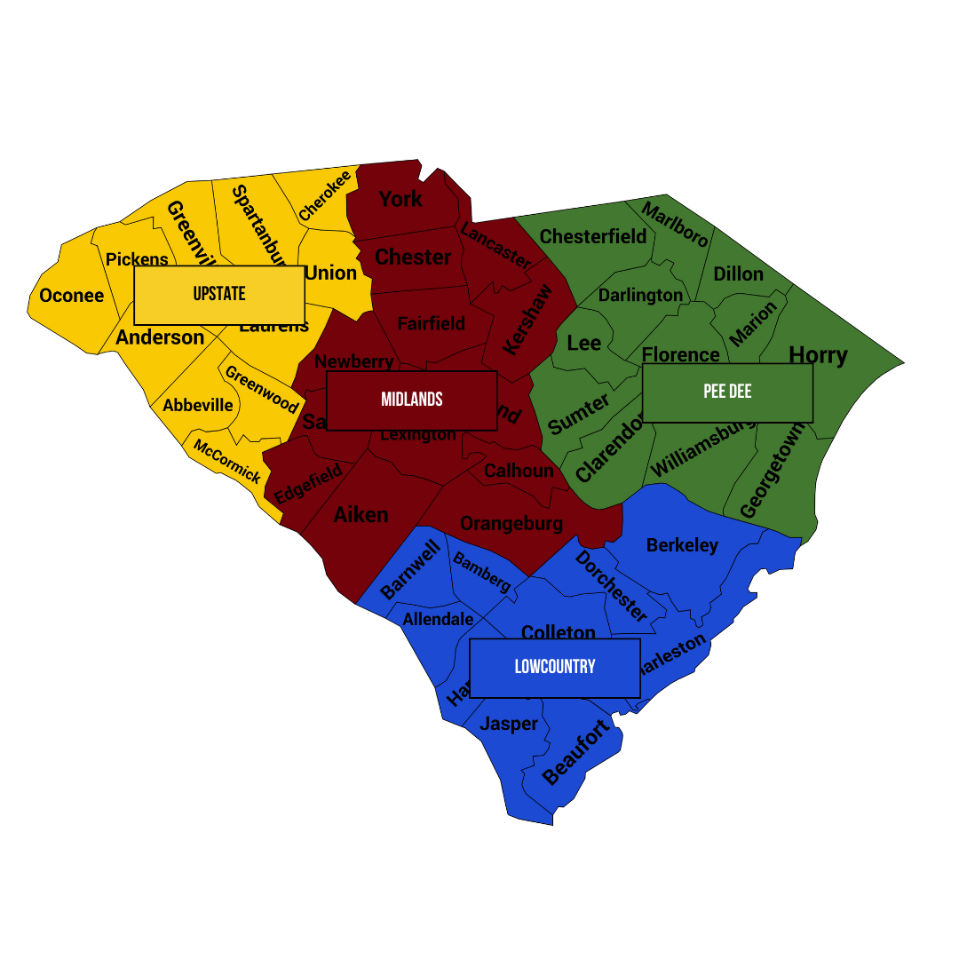 Liaison Regional Map of South Carolina Divided into the Four Liaison Regions
