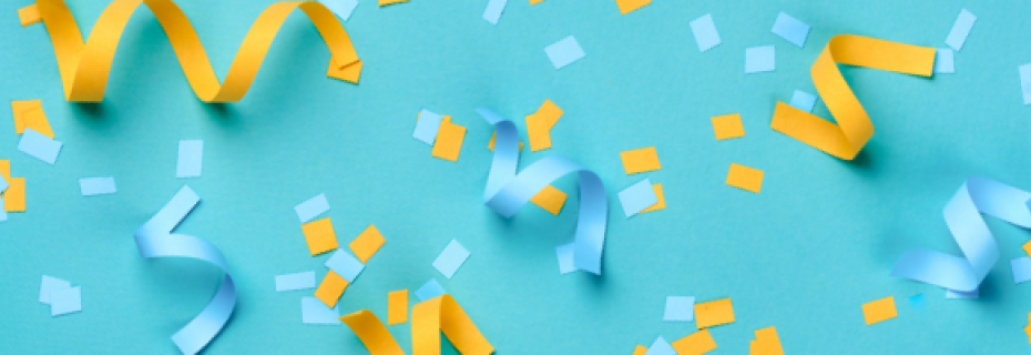 Teal Background with light blue and yellow confetti